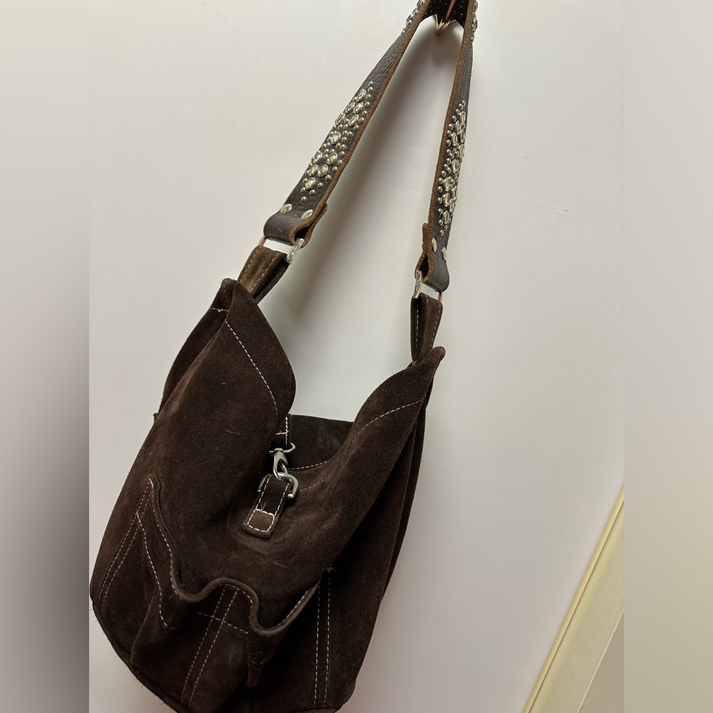 Brown suede hobo purse
